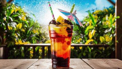 Thai tea, tall, plastic glass, no cover