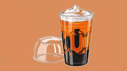 Thai tea, tall, plastic glass, no cover