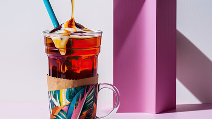 Thai tea, tall, plastic glass, no cover