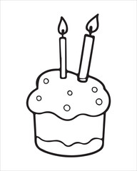 Birthday Cake Vector for coloring book, Birthday Cake Coloring Pages, cake illustration