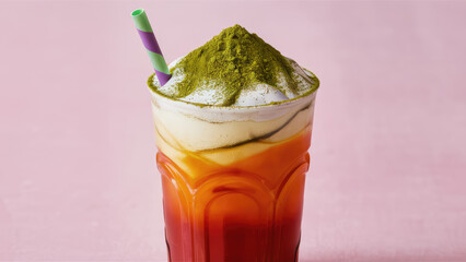 Thai tea, tall, plastic glass, no cover