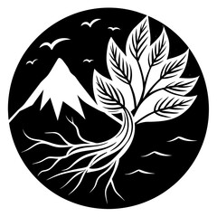Mountain view tree vector illustration