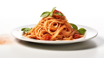spaghetti with tomato sauce and basil