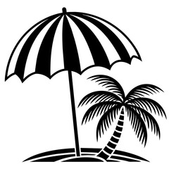 Sea beach with palm tree and umbrella design vector illustration