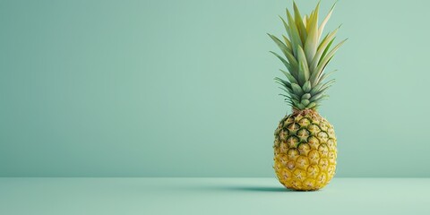 A fresh pineapple against a pastel blue background, symbolizing tropical vibes.