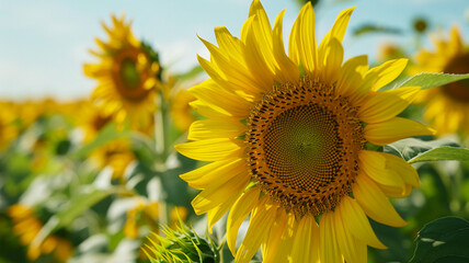 Obraz premium Field of sunflowers, AI Generative.