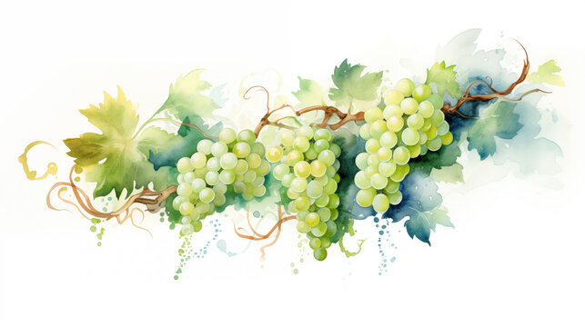 Double Exposure, White Background Grapes on a Vine illustration ~ Created using Generative AI