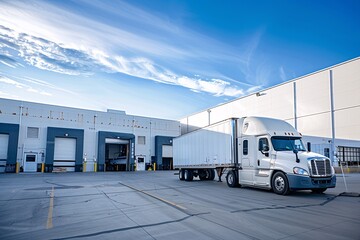 Semi-truck at warehouse loading docks