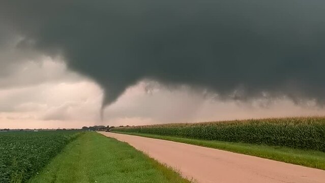 Tornado causing EF-1 damage to buildings in Sycamore Illinois on August 9 2021
