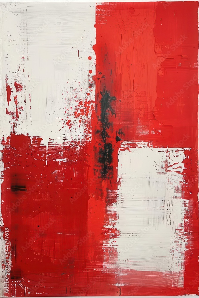 Poster Red and white minimalist art with clean lines, perfect for adding a touch of elegance to any space.