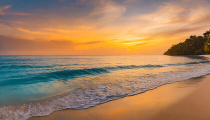 sandy beach with panoramic horizon, invoking tropical serenity