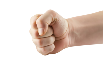 A close-up of a hand clenching a fist isolated on transparent background