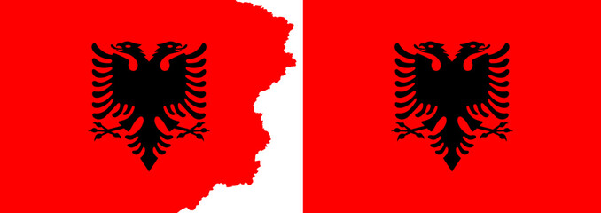 Albania flags vector. Standard flag and with torn edges