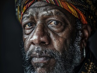 Man dark skin wearing skinny old man with beard, full body short, old dresses and turban 