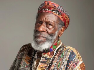 Obraz premium Man dark skin wearing skinny old man with beard, full body short, old dresses and turban 