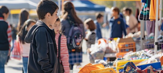 Community Flea Market Fundraiser with Students and Parents Selling Donated Items for School