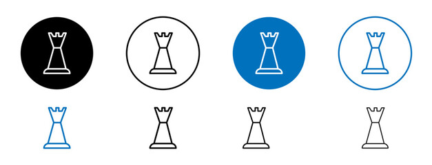 Chess rook vector icon set. chess elephant piece vector icon in black and blue color.