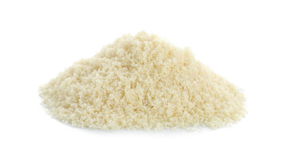 Pile of fresh almond flour isolated on white