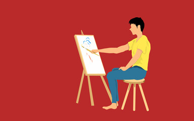 illustration of a person painting on a white canvas, with a red background