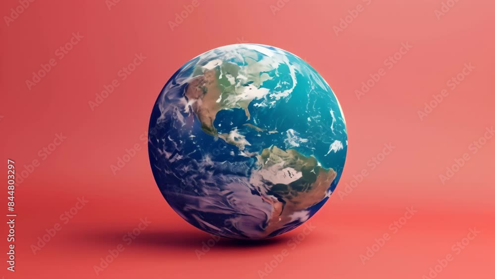 Poster realistic globe of earth on red background. high-resolution studio photography. global representatio