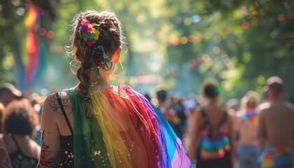 LGBTQ Pride Month celebration with pride festival, music performances, and vibrant crowds