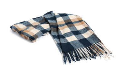 One beautiful checkered scarf on white background