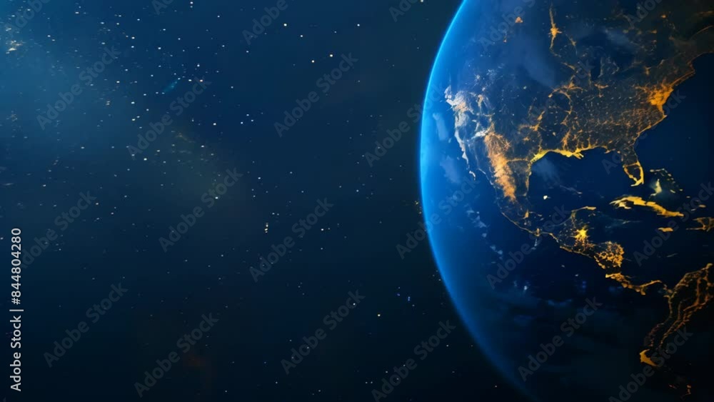 Poster planet earth illuminated by city lights at night in outer space. high-resolution space photography. 