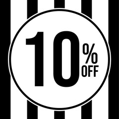 10 percent off, with white and black strips background.