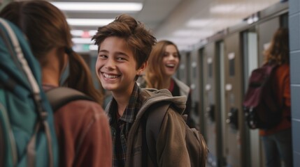 Middle School Student Joyfully Meets New Classmates on the First Day Back to School