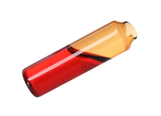 Open glass ampoule with liquid isolated on white