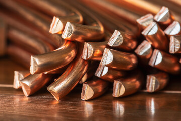 Copper wire rod, raw materials and metals industry, close-up