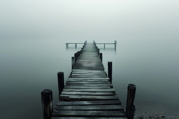Obraz premium Foggy Pier Extending into Still Water