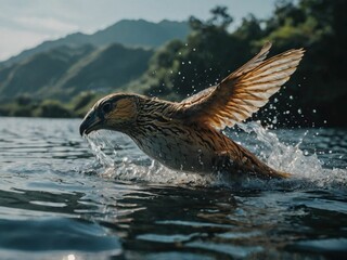 Inspirating bird fly on the sea