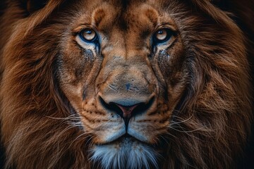 Naklejka premium Close-Up of Lion's Face with Intense Eyes
