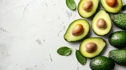 Close-Up View of Fresh Organic Avocado Halves on White Background Highlighting Nutritional Benefits and Versatile Culinary Uses in Health-Conscious Diets
