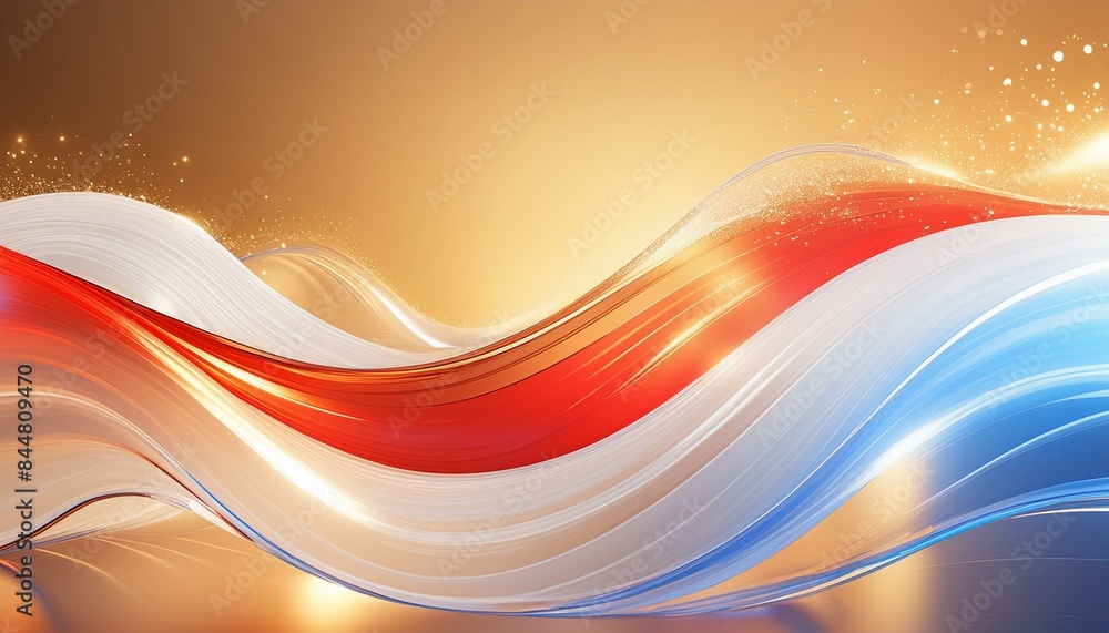 Wall mural Backdrop with Red, White and Blue Waves on a Glowing Gold Background