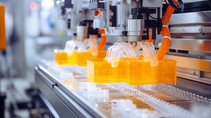 Manufacturing plastic products using injection molding machine and polymer resin. Concept Injection Molding Process, Polymer Resin Manufacturing, Plastic Production, Product Development.