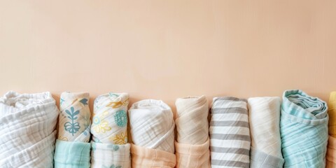 Rolled Up Baby Muslin Blankets.