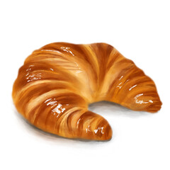 Croissant, appetizing crispy on the outside and tender on the inside, isolated on white background, digital watercolor