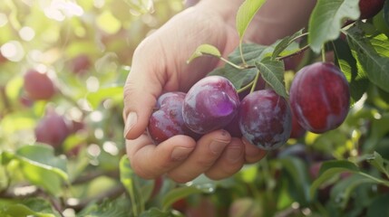 Plum Picking in Orchard