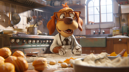 お菓子作りをする犬
Dog baking treats