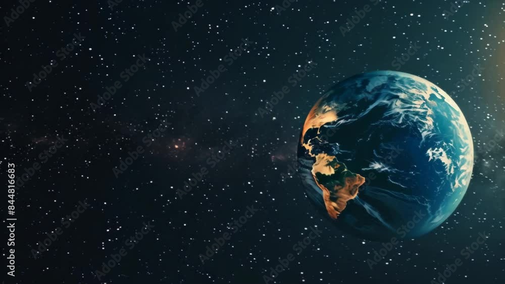 Poster earth in outer space with stars and galaxies. high-resolution digital illustration. space exploratio