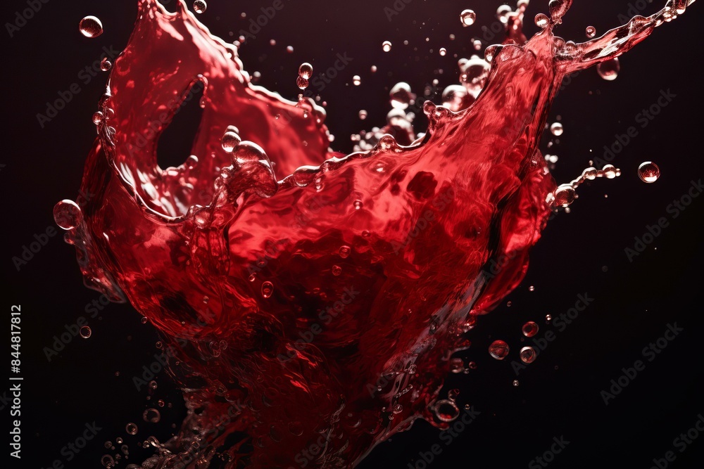 Poster high-speed capture of a dynamic red liquid splash, isolated on a dark backdrop