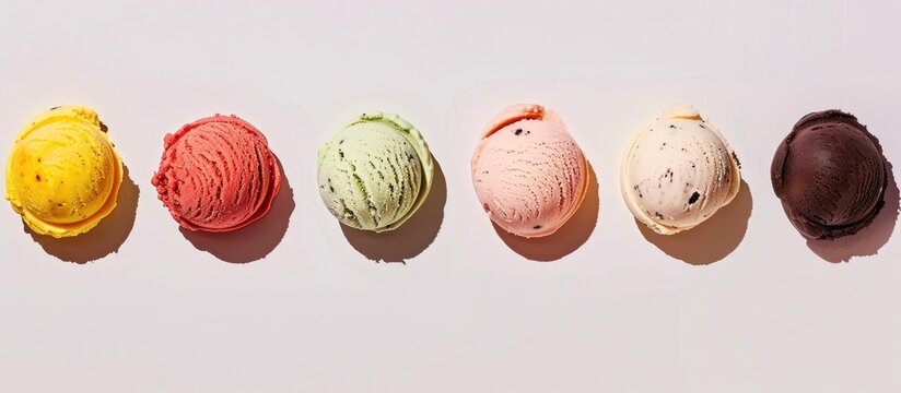 Ice cream scoops displayed against a white backdrop