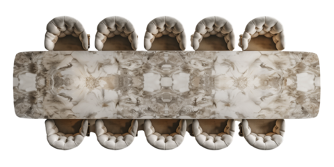 Top View of Long Marble Dining Table with Elegant Chairs