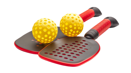 Pickleball Paddles with Red Handles and Yellow Pickleball