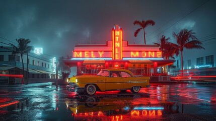 Vintage Diner with Neon Lights