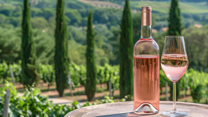 A rose wine on a summer green backdrop