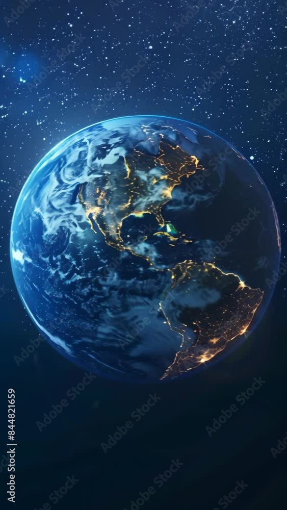 Poster planet earth illuminated by city lights at night in outer space. high-resolution space photography. 