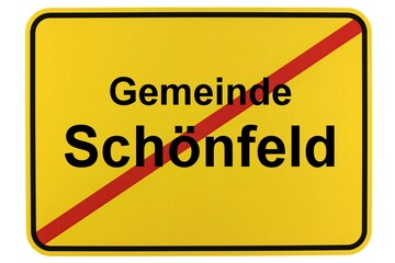 Illustration eines Ortsschildes der Gemeinde Schönfeld in Mecklenburg-Vorpommern